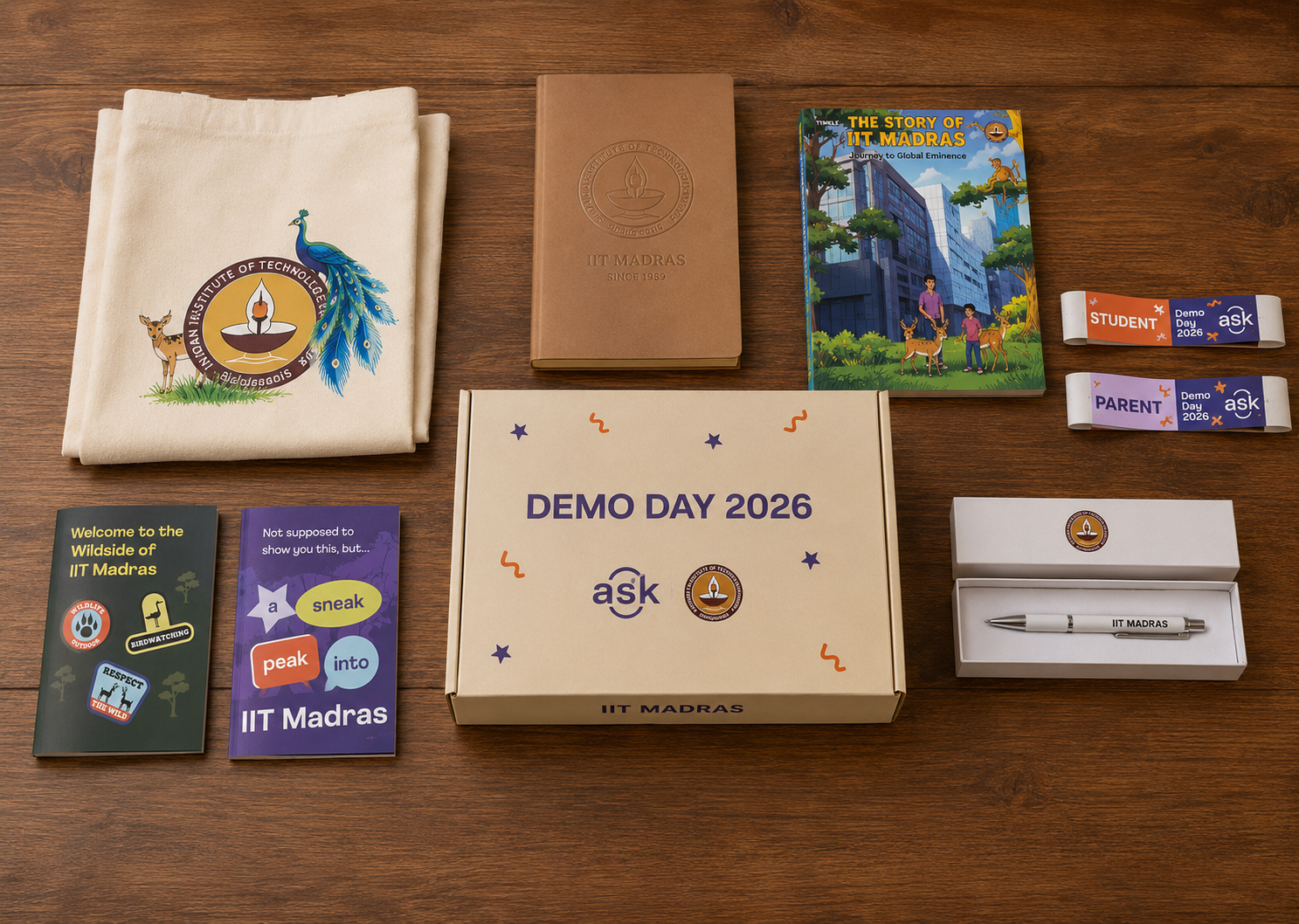 Demo Day 2026 merchandise, including campus maps
