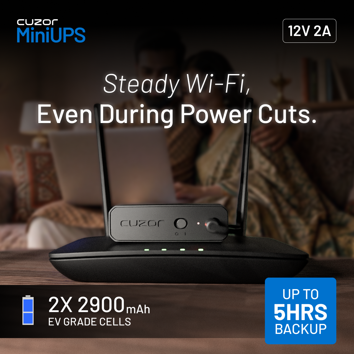 Cuzor Mini UPS — steady Wi-Fi during power cuts ad creative